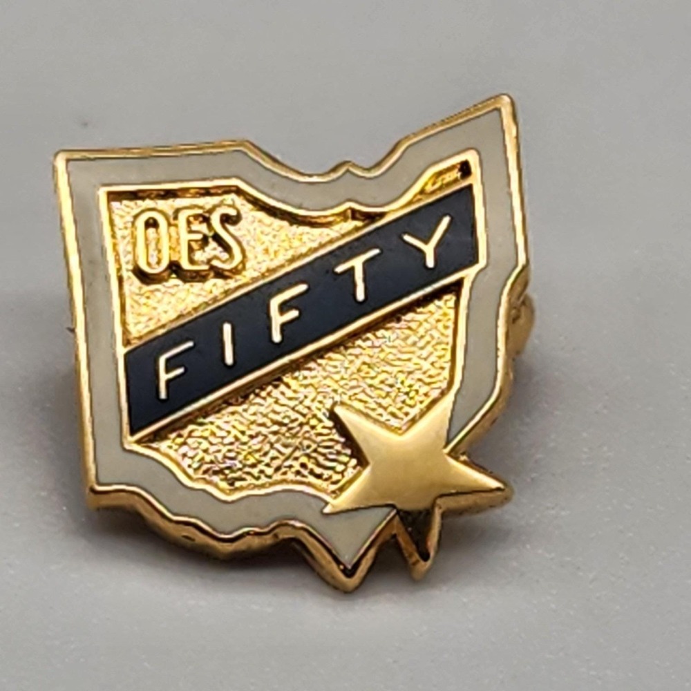 Order of Eastern Star 50 Years Service Ohio Lapel Pin Enamel Gold Tone Vintage